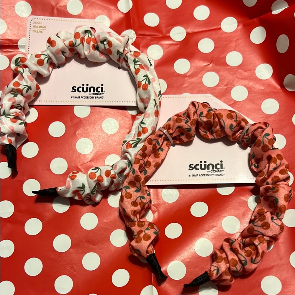 Scunci Kids Cherry Print Fabric Headbands - Pink and White Set